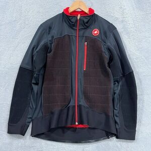 Castelli Cycling Jacket Mens L‎ Slim Full Zip Black Red Full Zip Long Sleeve